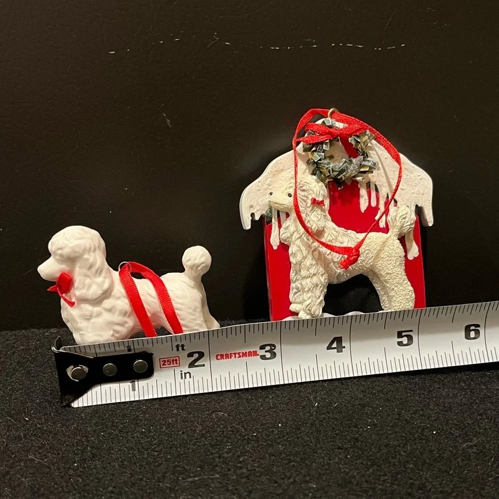 Vintage Holiday Poodle Ornament Set - Red and White